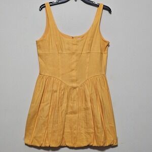Gianni Bini Dress Size 12 Yellow Linen Blend Mini Shift Sleeveless Lined 226-419